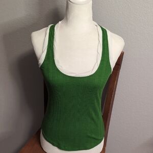 Anthropologie Pilcro Green Ribbed Racer Back Tank